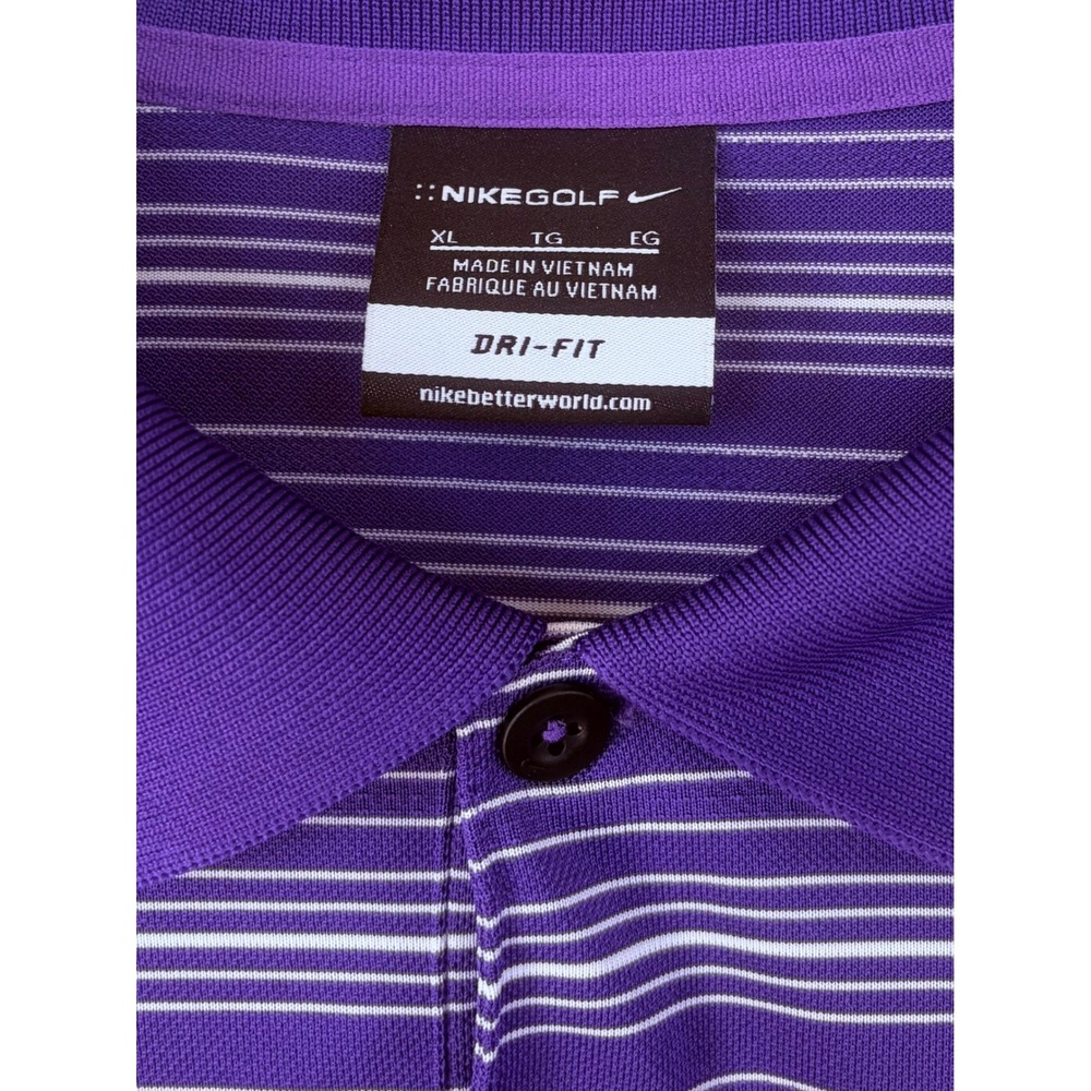 Nike Golf Dri-FIT Men XL Purple White Stripe Short Sleeve Polo Shirt Performance - Picture 4 of 7